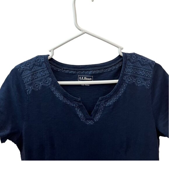 LL Bean Navy Blue Embroidered Short Sleeve Shift Dress Size XS - Picture 5 of 9